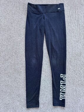 PINK Victoria's Secret Black Leggings with White Logo Panel